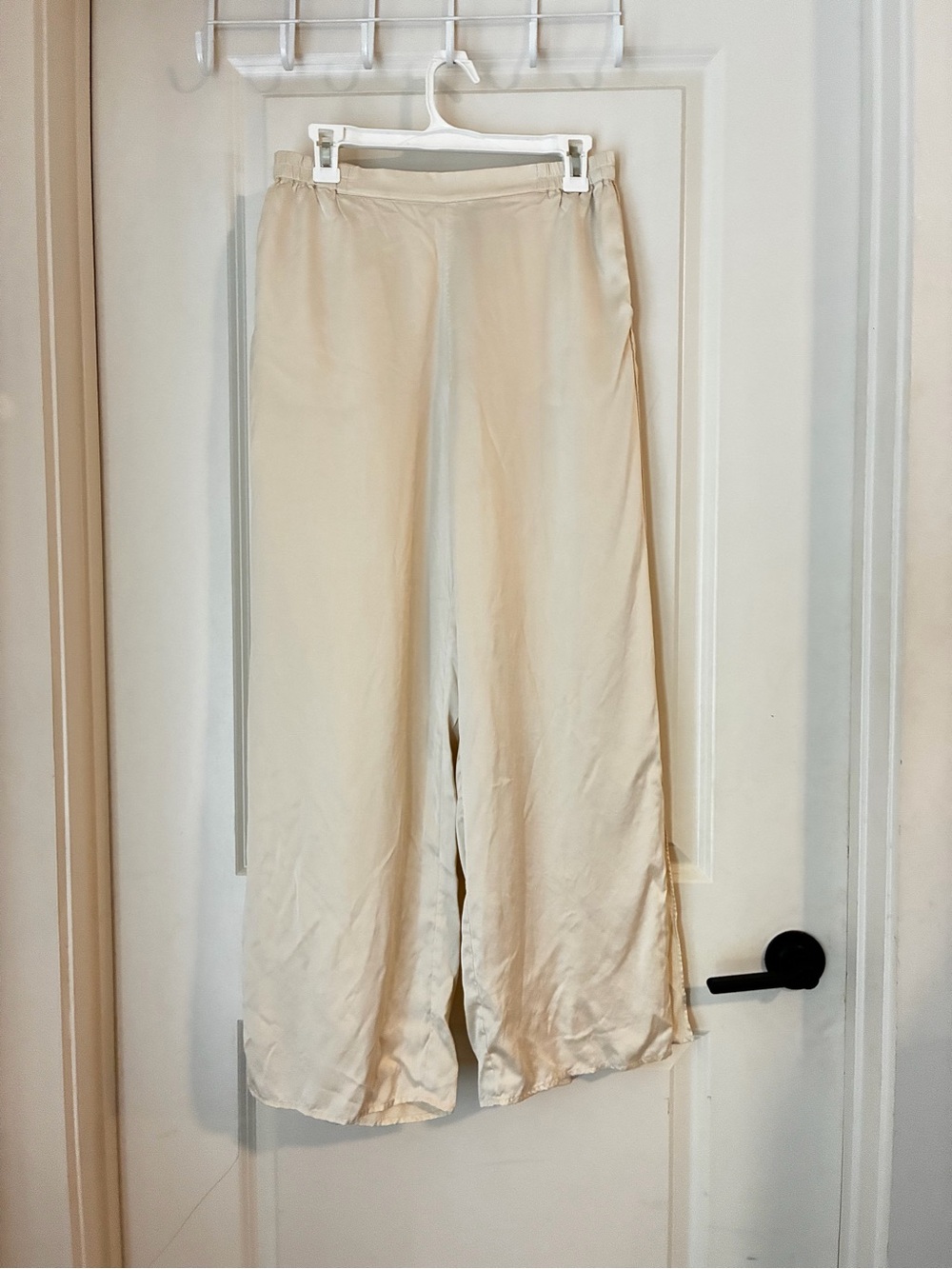 New Lunya Washable Silk high rise side slit Cream Wide-Leg Lounge Pants Sz M